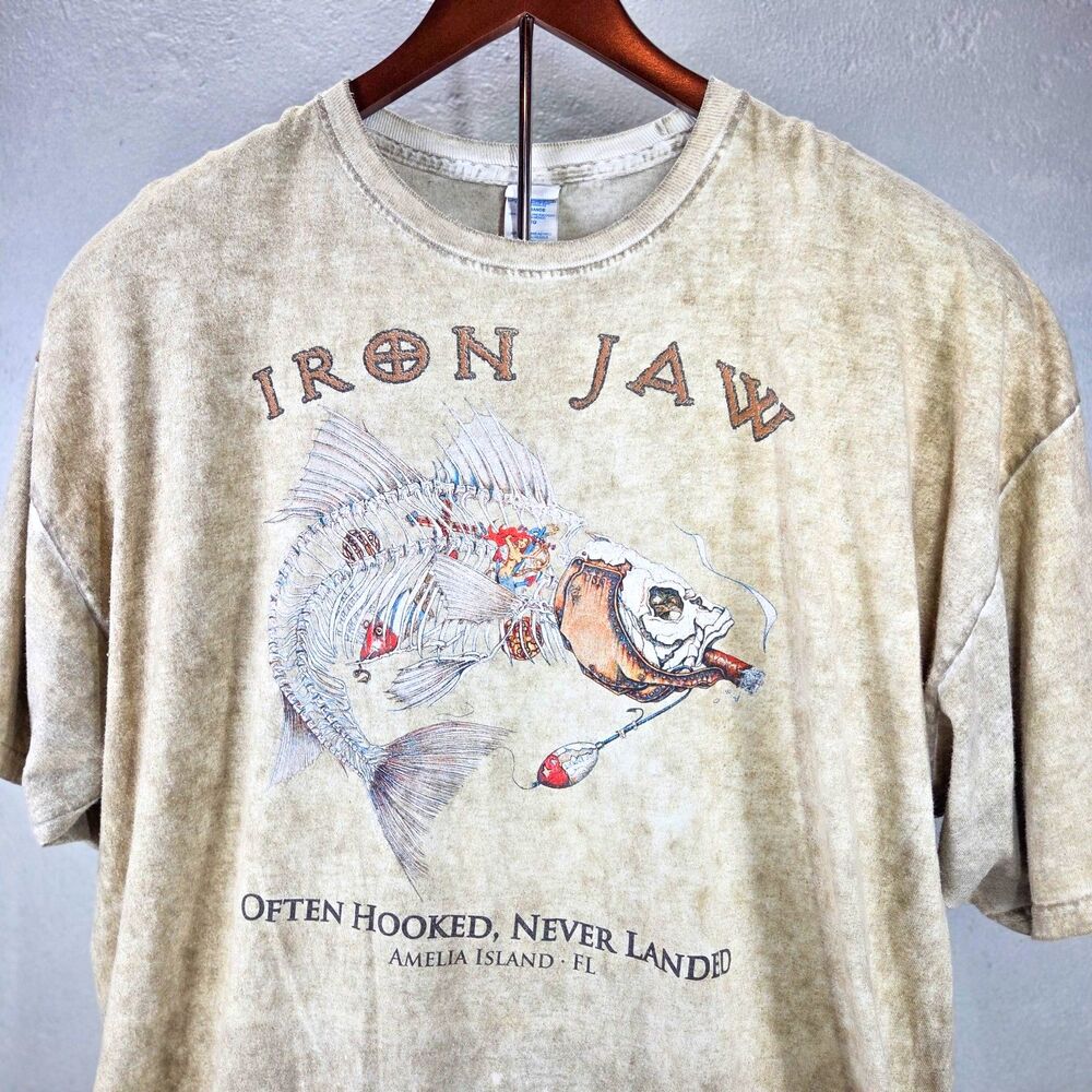 Vintage Y2K Iron Jaw Amelia Island Florida Graphic T Shirt M&O Knits Sz 2XL